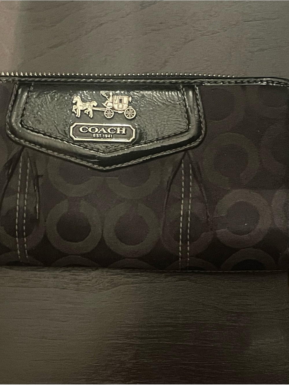 Coach Black Signature C Wristlet with Silver Tone Logo